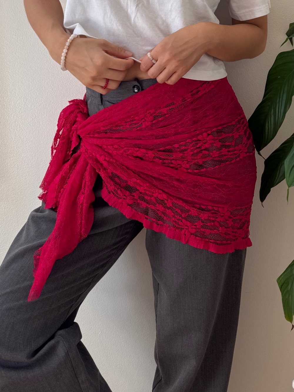 Dark Pink Sexy Lace Lightweight Sheer Wrap Or Scarf